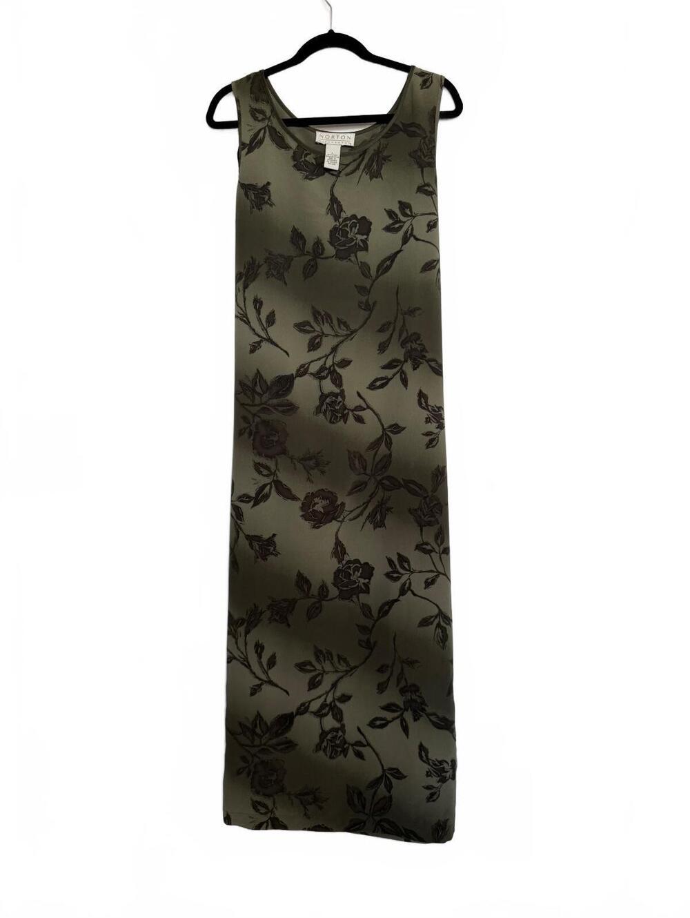 Vintage 90s Dark Green Floral Romantic Jacquard Sleeveless Maxi Dress Size L